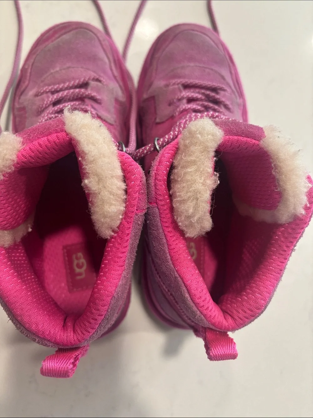 UGG Kids Hot Pink Suede Shearling-Lined Lace-Up Boots
